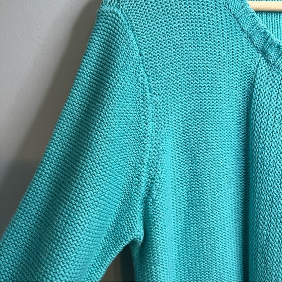 JNY Open Front Buttons Cable Knit Cardigan Teal Sz M Cotton Cottagecore Pocket - Picture 12 of 15